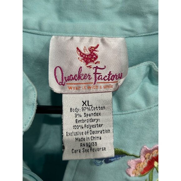 Quacker Factory Womens Embroidered Floral Jacket Size XL Light Blue Zip Front - Picture 6 of 10